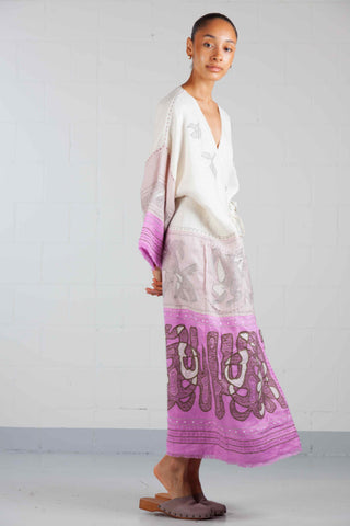 Animal Realm long Kimono in Ivory and Powder Pink - My Sleeping Gypsy