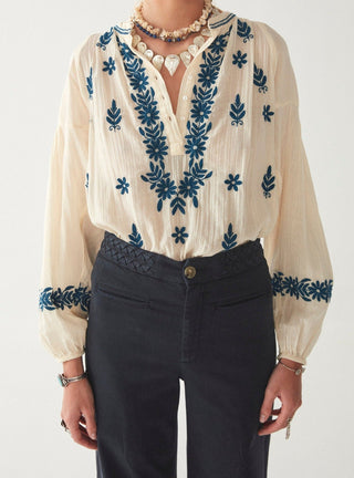 Maison Hotel Lina Holbox Half Button Up Blue Blouse