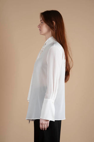 Milk Shirt with Scarf in Crepe Silk