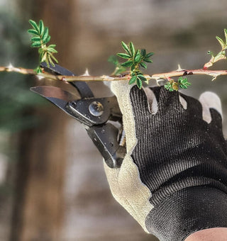 An absolute must-have for your gardening: By Benson's deluxe gardening glove. Made from calfskin and elastic cotton sateen, they are washable and durable. The comfort of these gloves is on another planet!