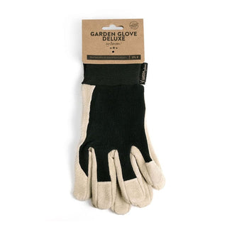 An absolute must-have for your gardening: By Benson's deluxe gardening glove. Made from calfskin and elastic cotton sateen, they are washable and durable. The comfort of these gloves is on another planet!