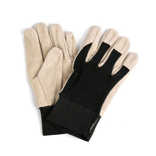 An absolute must-have for your gardening: By Benson's deluxe gardening glove. Made from calfskin and elastic cotton sateen, they are washable and durable. The comfort of these gloves is on another planet!